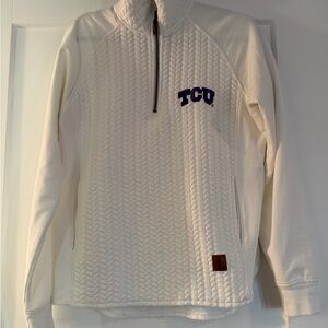 Pressbox White TCU Zip-Up Sweater Size Small